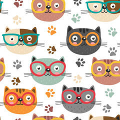 Acrylglasbilder Katzenmuster Niedliche Katzengesichter Vektormuster für Kinder  © nataka