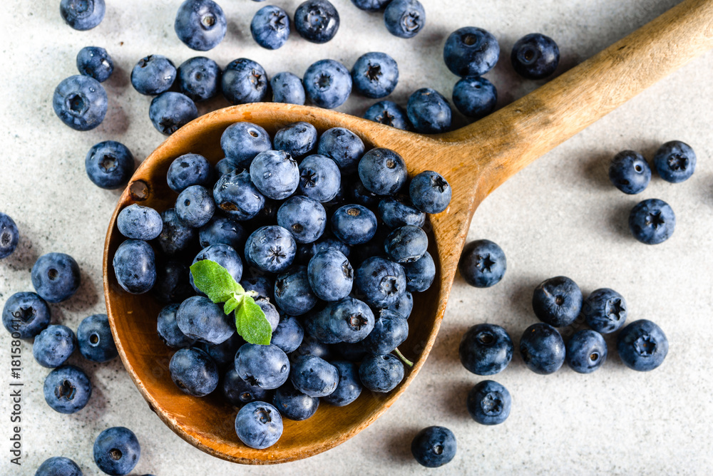 Fresh blueberries, top view of berries, healthy superfood concept Fresh blueberries, top view of berries, healthy superfood concept