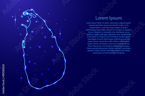 Map Sri Lanka from the contours network blue, luminous space stars for banner, poster, greeting card, of vector illustration