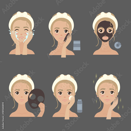 Applying facial mask steps. moisturizing and acne