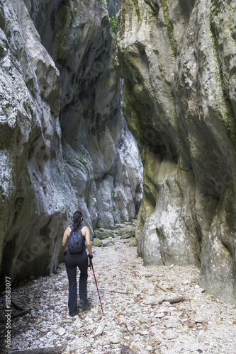 woman hiker in gorges on matese park