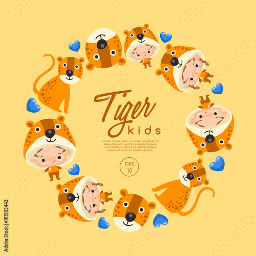 Boy and girl wearing Animal fancy hat   Vector Illustration