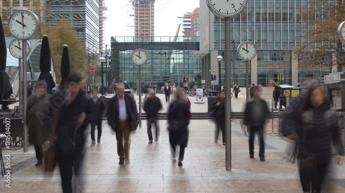 Time lapse. People go to work. The financial district of London.