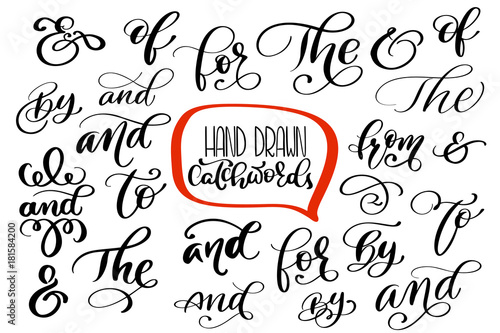 Big collection of hand lettered ampersands and catchwords isolated on white background. Great vector design set for wedding invitations save the date cards and other stationary