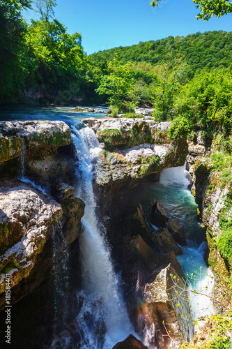 Martvili canyon in Georgia. Beautiful natural canyon with view of the mountain river photo