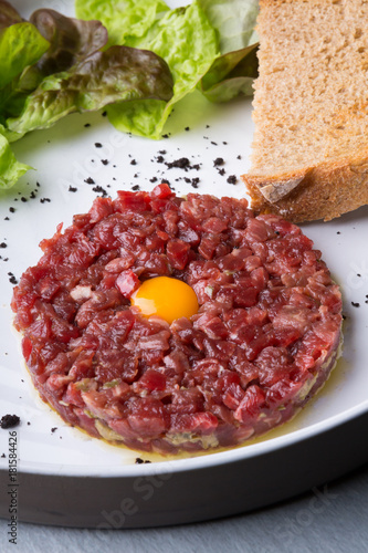 Tartar dish on a white plate