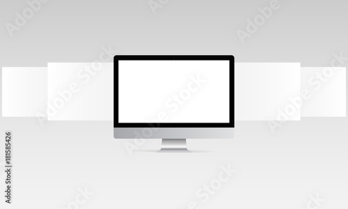 Computer monitor mockup with blank web wireframing pages. Web design concept to showcasing your web projects. Vector illustration