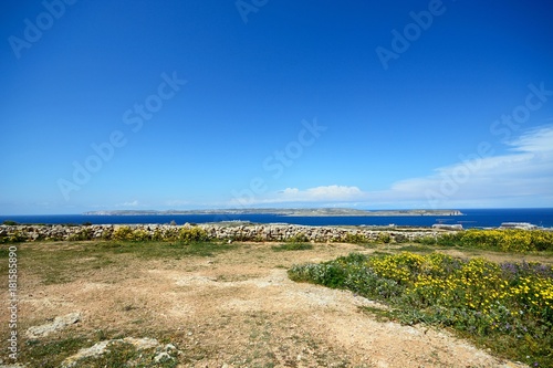 Views towards Gozo and Comino seen from the Red Fort  Mellieha  Malta.