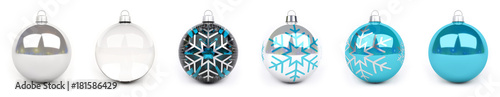 Blue christmas bauble collection 3D rendering