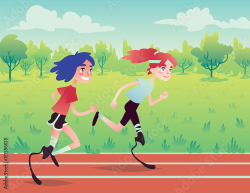 Prosthetic runners in the park.