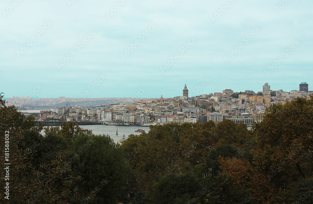 View of the Bosporus and the Galata Tower from the Top Kapi Palace in Istanbul