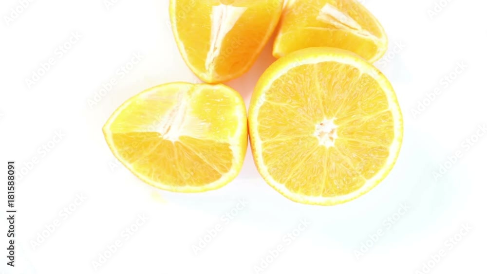 Top view of fresh orange slice on white table. Top view of fresh orange slice on white table.
