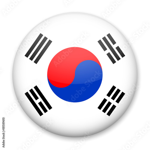 Flag of South Korea in the form of a round button with a light glare and a shadow. The symbol of Independence Day, a souvenir, a button for switching the language on the site, an icon.