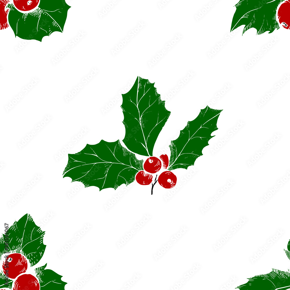 Seamless pattern with holly berries Seamless pattern with holly berries