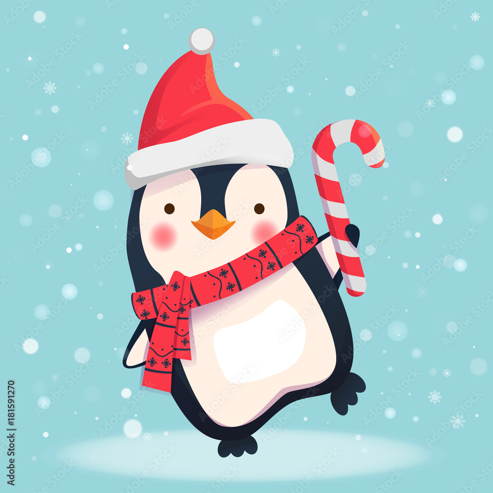 Obraz premium penguin with christmas candy
