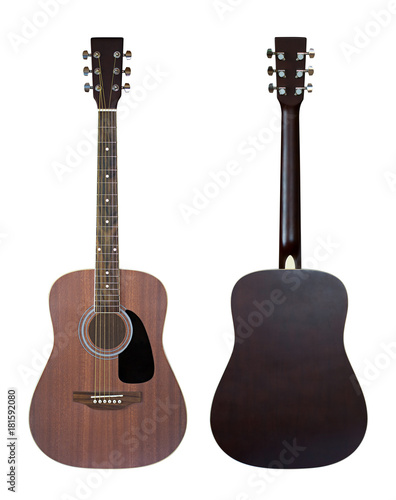 acoustic guitar isolated on white background. front and rear view