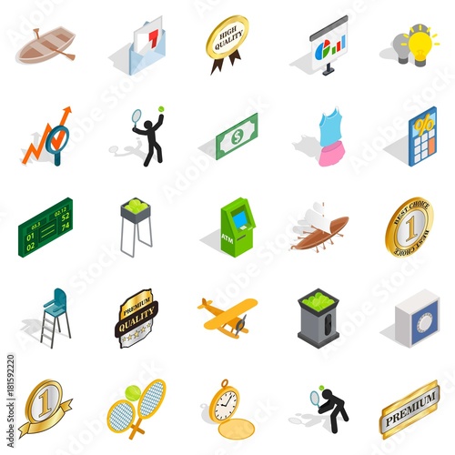 Win at competition icons set, isometric style