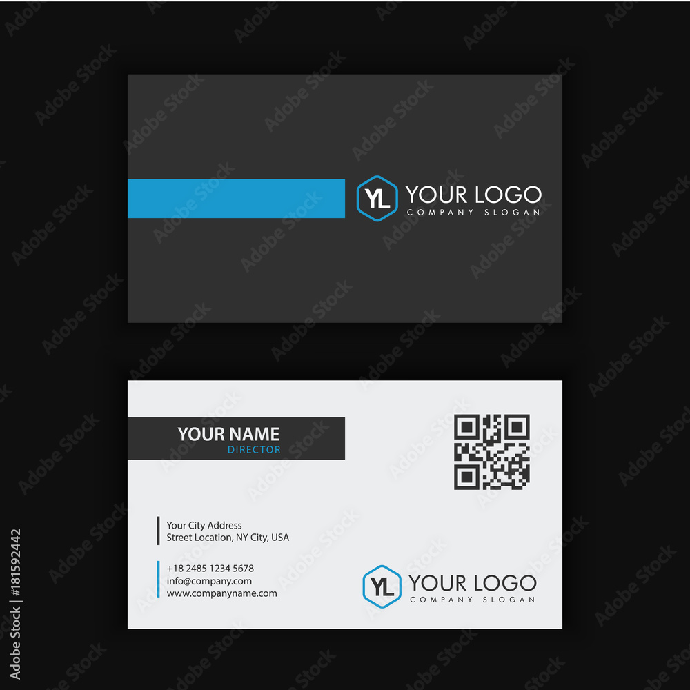 Modern Creative and Clean Business Card Template with blue dark color