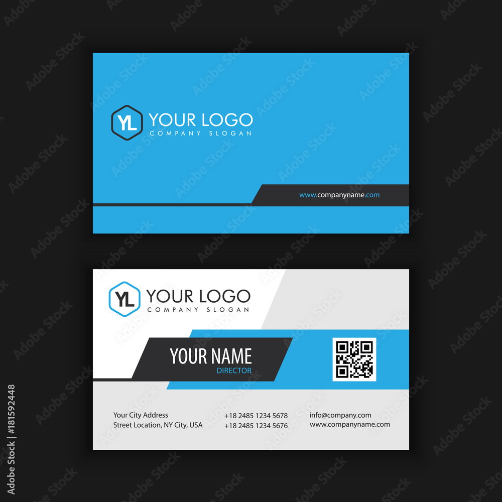 Modern Creative and Clean Business Card Template with blue dark color