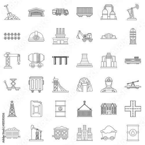 Industry icons set, outline style