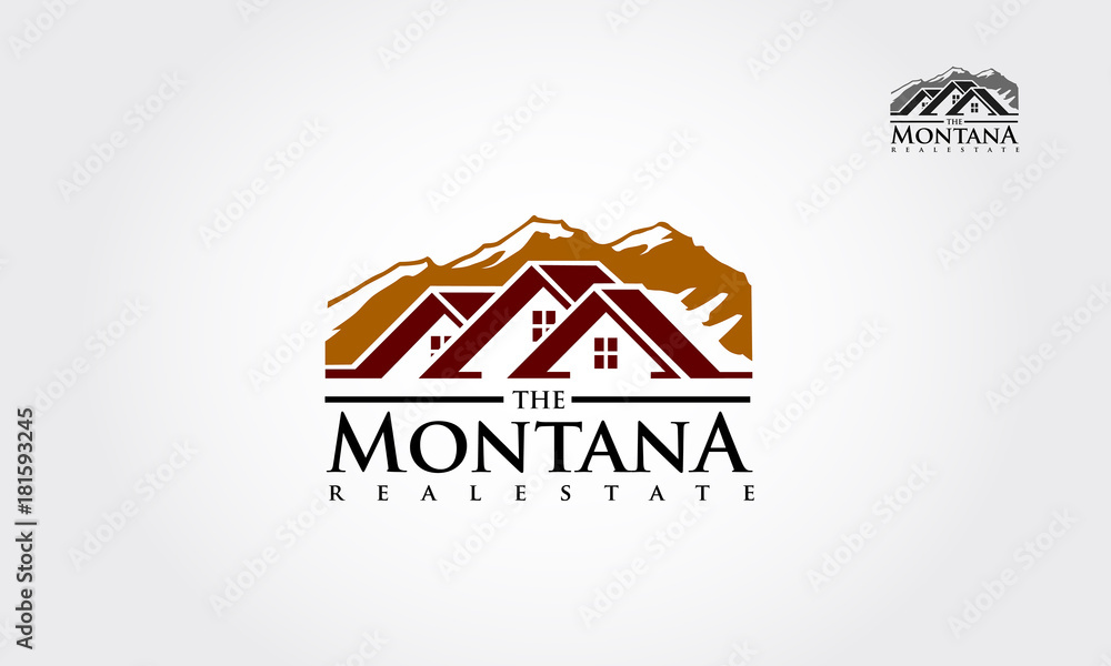 Logo for the resort in the mountains or a real estate agency specializing in cottage settlements. Realty construction architecture symbol. Real estate vector logo illustration