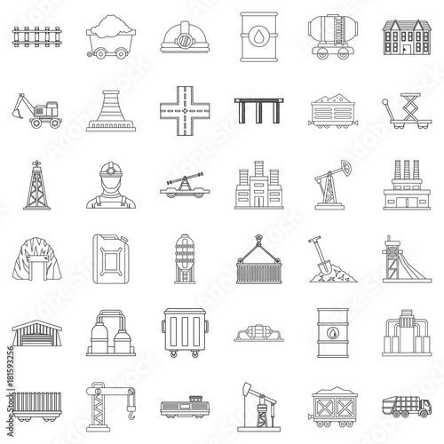 Barrel icons set, outline style