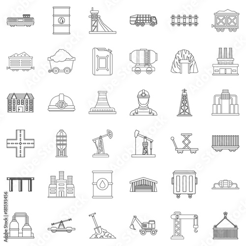 Constraction icons set, outline style