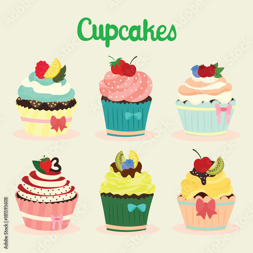 cute cupcake set vector
