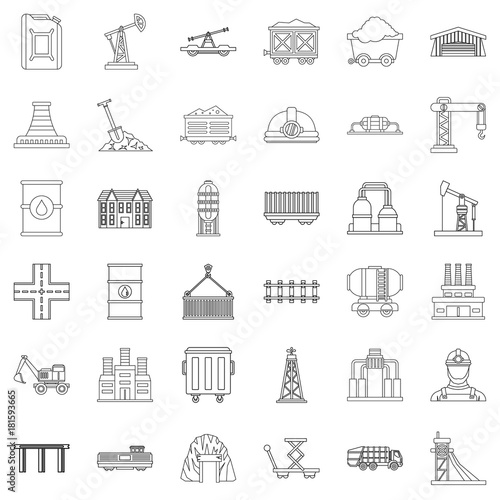 Factory icons set, outline style
