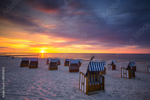Baltic sea during sunset. Polish coast 