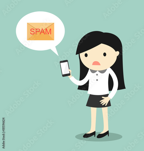 Business concept, Business woman got spam mail. Vector illustration.