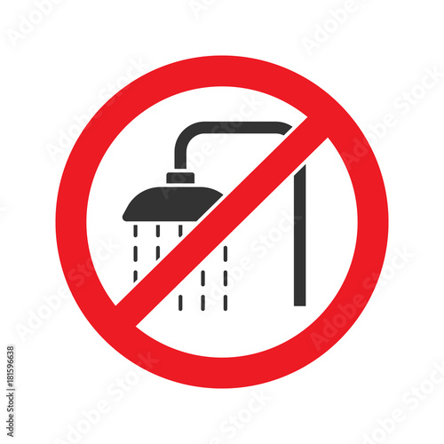 Forbidden sign with shower faucet glyph icon