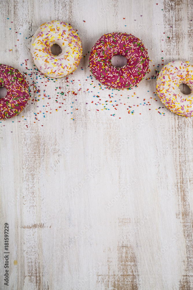 Multicolored donuts close-up Multicolored donuts close-up