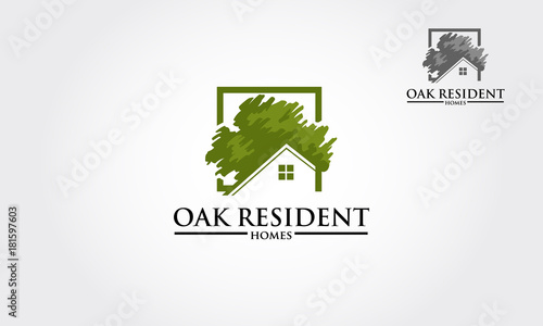 Oak Resident Homes Vector Logo. Design template of oak tree and house that made from a simple scratch. it's good for symbolize a property or housing business. 