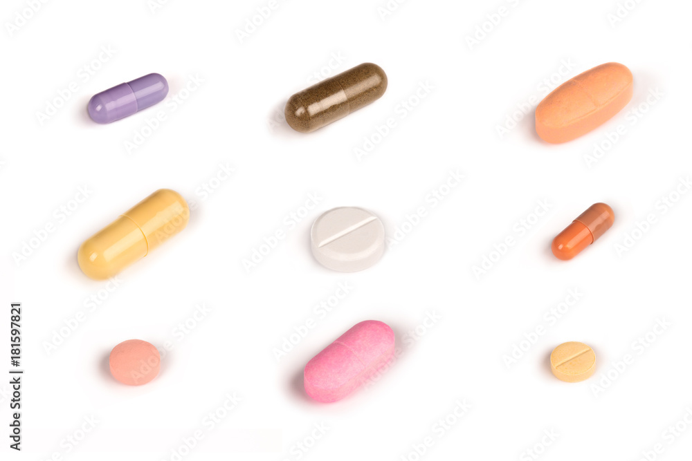 some colorful pills isolated on a white background.psd some colorful pills isolated on a white background.psd