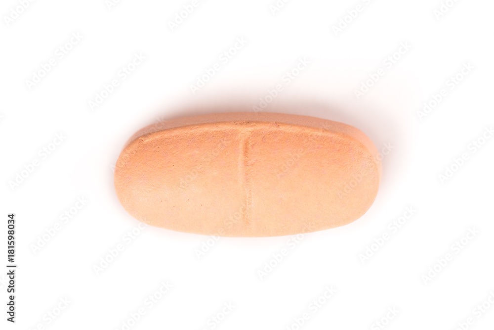 close-up of a soft pink pill from above isolated on a white background.psd close-up of a soft pink pill from above isolated on a white background.psd