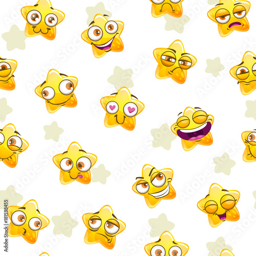 Seamless pattern with funny yellow cartoon stars
