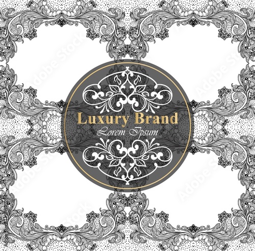Luxury Brand card with baroque ornament decor. Vector handmade templates