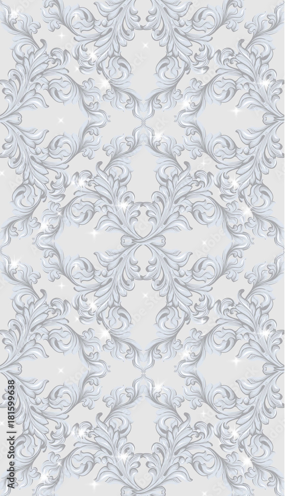 Damask Vertical pattern Vector illustration handmade ornament decor. Sparkling Baroque background textures