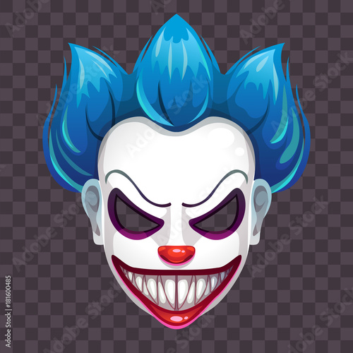 Scary evil clown mask on the transparent background.