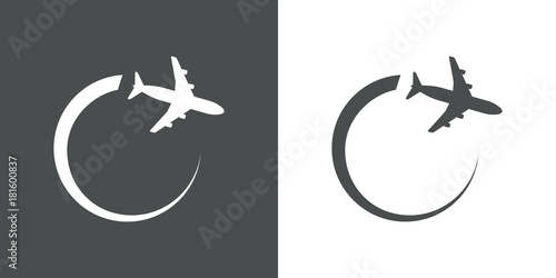 Icono plano avion girando gris y blanco