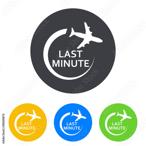 Icono plano LAST MINUTE avion girando en circulo varios colores