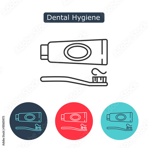 Tube of toothpaste and tooth brush icon.