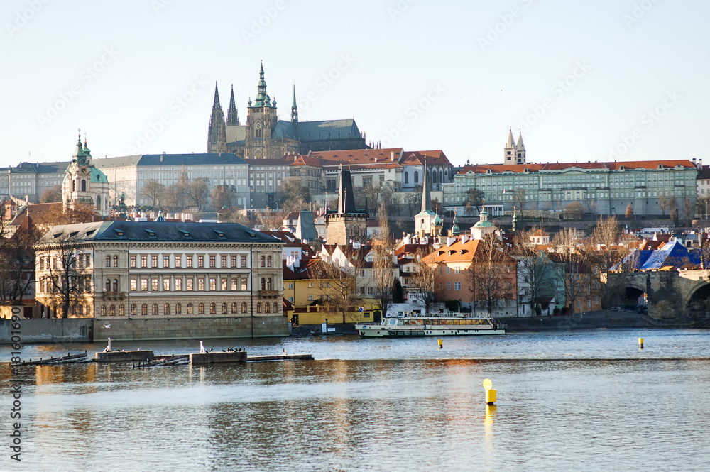 Prague, Czech Republic - panoramic view of the Castle and Vltava river