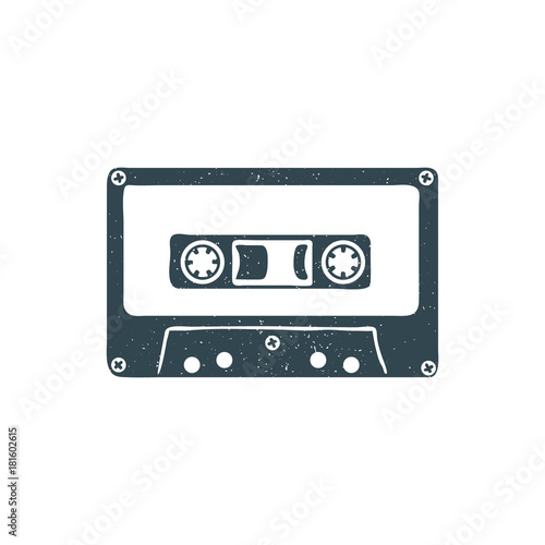 Hand drawn 90s themed badge with audio cassette tape textured. Vector