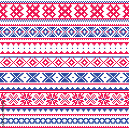Lapland traditional folk art design, Sami vector seamless pattern, Scandinavian, Nordic background
 photo