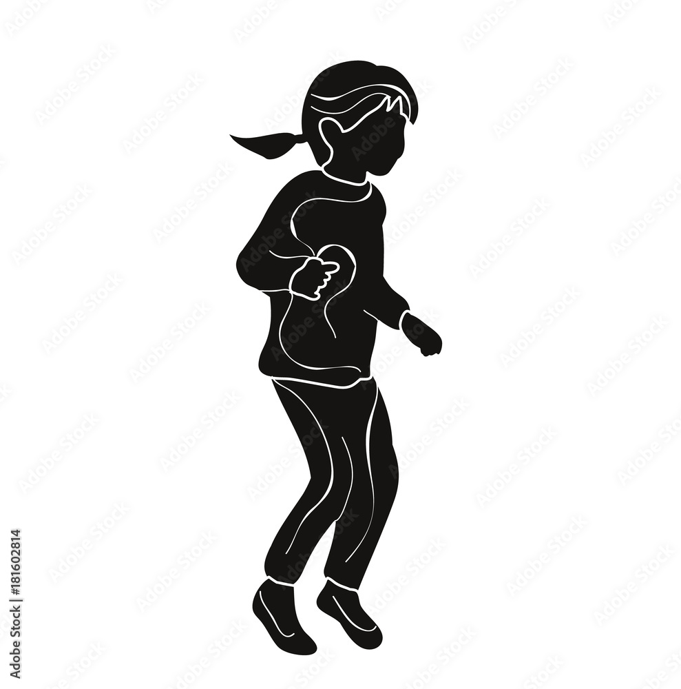 Fototapeta premium Silhouette of children, little girl jumping