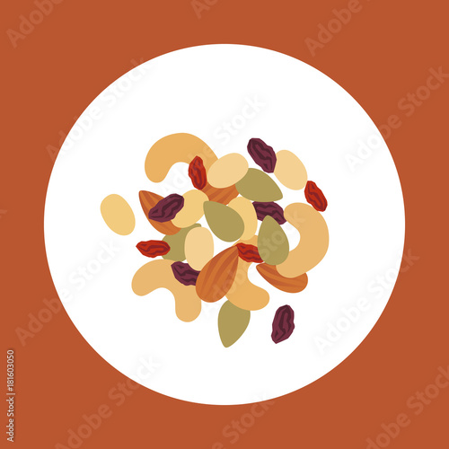 Trail mix vector illustration. Nuts and dried berries icon.