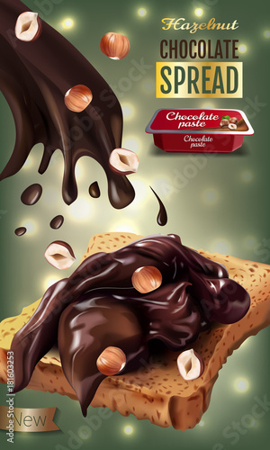 Vector realistic illustration of milk chocolate spread with hazelnuts.