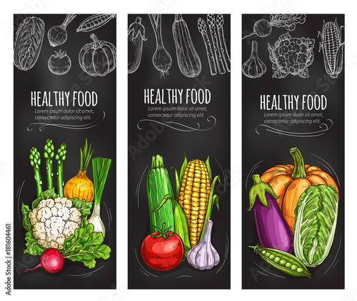 Vegetable chalkboard banner of fresh veggies